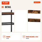Entryway Coat Stand with 3 Shelves 9 Hooks Industrial-Style Entry Cabinet 84x34.5x180cm Brown and Black — Infografia EN (detalhe)