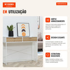 Console 100x30x75cm Table d’Entrée Moderne avec 2 Tiroirs et Structure Métallique pour Couloir Salon Blanc — Infografia PT (em utilização)