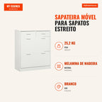 Meuble Chaussures Étroit Mobile pour 12 Paires avec 2 Compartiments et 2 Tiroirs 80x30x91,5 cm Blanc HOMCOM — Infografia PT (medidas)