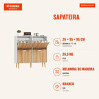 Shoe Cabinet with 4 Drawers and Adjustable Shelves Hallway Shoe Rack for 16 Pairs 95x26x95 cm White and Wood — Infografia PT (medidas)