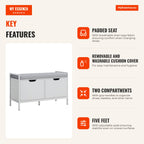 Shoe Storage Bench with Removable Cushion Seat for 4 Pairs Shoe Bench for Hallway Entrance Living Room 84x35x50 cm White — Infografia EN (vantagens)