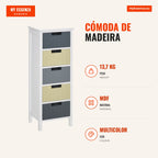 Wooden Chest of Drawers with 5 Drawers Elevated Feet Modern Style for Bedroom Living Room Bathroom 35x28x90.5cm Multicol — Infografia PT (medidas)
