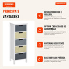 Wooden Chest of Drawers with 5 Drawers Elevated Feet Modern Style for Bedroom Living Room Bathroom 35x28x90.5cm Multicol — Infografia PT (vantagens)