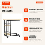 Side Table with Wheels C-Shaped Sofa Bed Table with 2 Shelves and Brakes for Bedroom Living Room 60x34.5x64.5cm Wood — Infografia PT (vantagens)