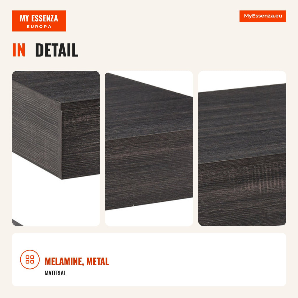 Rectangular Coffee Table with Drawer and Elevated Metal Legs Modern Style 110x60x40cm Dark Grey — Infografia EN (detalhe)