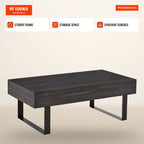 Rectangular Coffee Table with Drawer and Elevated Metal Legs Modern Style 110x60x40cm Dark Grey — Infografia EN (em uso)