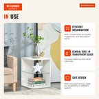 Modern Side Table with 3 Shelves and Glass 40x40x56cm White — Infografia EN (em utilização)