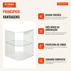 Modern Side Table with 3 Shelves and Glass 40x40x56cm White — Infografia PT (vantagens)