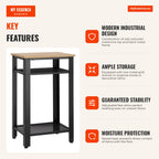 Industrial Style Side Table with 2 Metal Grid Shelves and Adjustable Feet 45x35x75cm Oak and White HOMCOM — Infografia EN (vantagens)