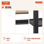 Industrial Style Side Table with 2 Metal Grid Shelves and Adjustable Feet 45x35x75cm Oak and White HOMCOM — Infografia EN (detalhe)