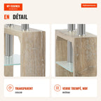 Rectangular Coffee Table with 2 Tempered Glass Shelves Stainless Steel Frame and Wooden Legs 90x50x42cm — Infografia FR (detalhe)
