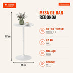 Modern Round Bar Table High Kitchen Table for 2 People White Ø60x102 cm HOMCOM — Infografia PT (medidas)