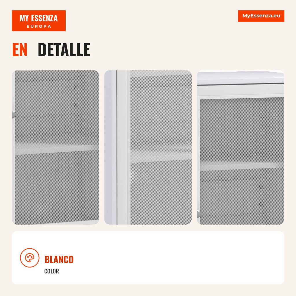 3-Tier Auxiliary Storage Unit with Mesh Doors and Adjustable Shelf Modern Kitchen Sideboard for Living Room 80x37x92 cm  — Infografia ES (detalhe)