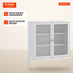 3-Tier Auxiliary Storage Unit with Mesh Doors and Adjustable Shelf Modern Kitchen Sideboard for Living Room 80x37x92 cm  — Infografia ES (em uso)