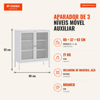 3-Tier Auxiliary Storage Unit with Mesh Doors and Adjustable Shelf Modern Kitchen Sideboard for Living Room 80x37x92 cm  — Infografia PT (medidas)