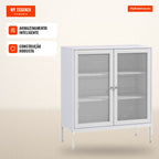 3-Tier Auxiliary Storage Unit with Mesh Doors and Adjustable Shelf Modern Kitchen Sideboard for Living Room 80x37x92 cm  — Infografia PT (em uso)
