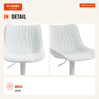 Set of 2 White Kitchen Bar Stools Swivel Height Adjustable 92-110 cm Backrest PU Seat Steel Frame Footrest — Infografia EN (detalhe)