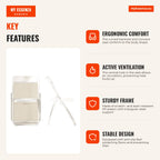 Set of 6 Folding Plastic and Steel Chairs Chairs with Curved Back Concave Ventilated Seat for Small Spaces Living Room D — Infografia EN (vantagens)