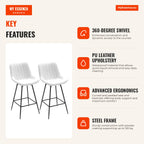 Set of 2 Swivel Bar Stools High Kitchen Chairs with Curved Backrest and PU Upholstered Footrest Steel Frame High Kitchen — Infografia EN (vantagens)