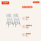 Set of 2 Swivel Bar Stools High Kitchen Chairs with Curved Backrest and PU Upholstered Footrest Steel Frame High Kitchen — Infografia PT (medidas)