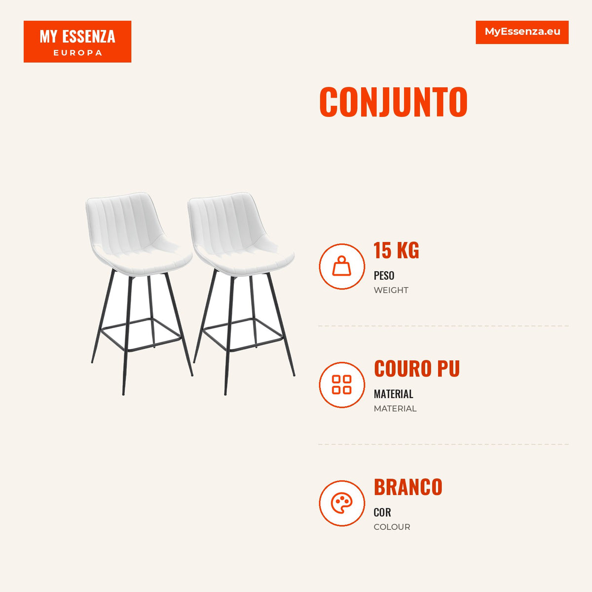 Set of 2 Swivel Bar Stools High Kitchen Chairs with Curved Backrest and PU Upholstered Footrest Steel Frame High Kitchen — Infografia PT (medidas)