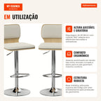 Conjunto de 2 Bancos de Bar Bancos Giratórios com Altura Ajustável Encosto Apoio para os Pés Estofados em Tecido Tipo Li — Infografia PT (em utilização)