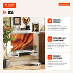 Living Room Furniture Set, TV Unit with Wall Shelf, Door, Open Shelves, Cable Holes, for Wall-Mounted TV, 120x24x16 cm,  — Infografia EN (em utilização)