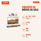Living Room Furniture Set, TV Unit with Wall Shelf, Door, Open Shelves, Cable Holes, for Wall-Mounted TV, 120x24x16 cm,  — Infografia PT (medidas)