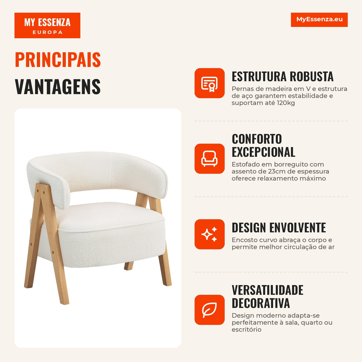Borreguito Upholstered Armchair for Living Room | HOMCOM — Infografia PT (vantagens)