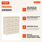 Cómoda de Quarto com 8 Gavetas em Tecido, Bege — Infografia PT (vantagens)