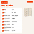 Cómoda de Quarto com 8 Gavetas em Tecido, Bege — Infografia PT (especificações)