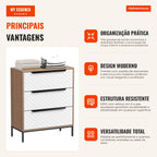 3-Drawer Fabric Chest of Drawers for Bedroom Diamond Pattern Front Storage Unit for Living Room Office Closet 59.5x30x73 — Infografia PT (vantagens)