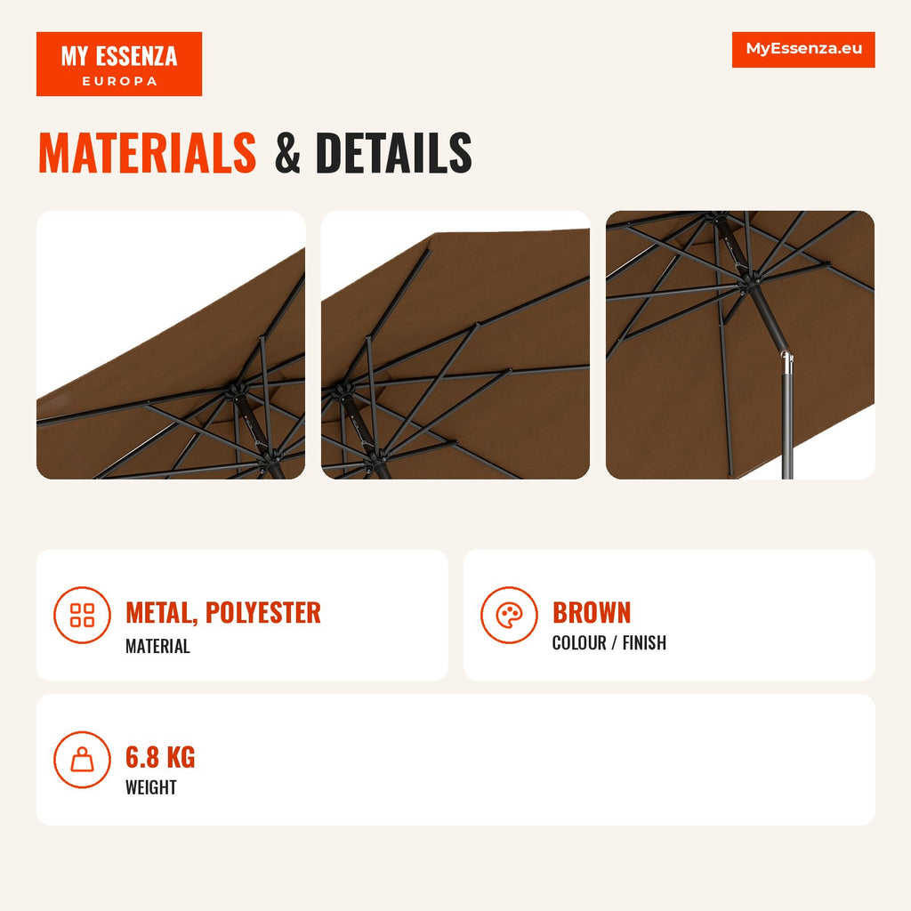 Garden Parasol Ø295x250cm with Crank and Detachable Metal Pole — Infografia EN (materiais e detalhes)