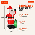 Inflatable Santa Claus with Gift Sack 3 LED Lights IP44 and Electric Inflator Christmas Decoration for Indoor and Outdoo — Infografia EN (medidas)