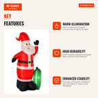 Inflatable Santa Claus with Gift Sack 3 LED Lights IP44 and Electric Inflator Christmas Decoration for Indoor and Outdoo — Infografia EN (vantagens)