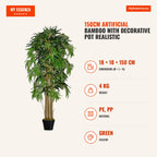 Bambú Artificial 150 cm con Maceta Decorativa Planta Sintética Realista Ø18x150 cm Verde — Infografia EN (medidas)