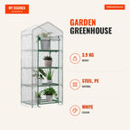 Garden Greenhouse with 4 Shelves and PE Cover, Steel Frame 70x50x160cm White Outsunny — Infografia EN (medidas)