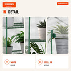 Garden Greenhouse with 4 Shelves and PE Cover, Steel Frame 70x50x160cm White Outsunny — Infografia EN (detalhe)