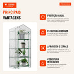 Garden Greenhouse with 4 Shelves and PE Cover, Steel Frame 70x50x160cm White Outsunny — Infografia PT (vantagens)