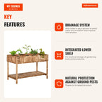 120x60x81cm Wooden Vertical Garden Elevated Planter with Lower Shelf for Plants and Flowers — Infografia EN (vantagens)