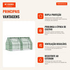 Small Outdoor Greenhouse with Double Protection, Windows and Steel Frame 180x90x90 cm Green — Infografia PT (vantagens)