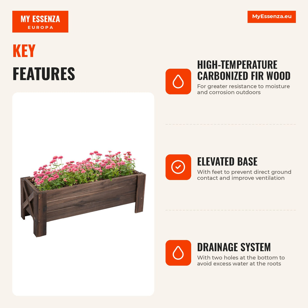 Vertical Wooden Planter Box Rectangular with Feet for Flowers Plants Cultivation 100x36.5x36cm Brown — Infografia EN (vantagens)