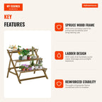 Wooden Ladder Plant Stand with 3 Shelves Foldable Pot Holder 101x83x88cm Brown — Infografia EN (vantagens)