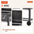 Charcoal Barbecue with Wheels, Side Shelf and Thermometer for Garden Camping 115x56x108cm Grey — Infografia EN (detalhe)