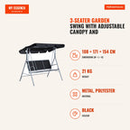 3-Seater Garden Swing with Adjustable Canopy and Breathable Backrest — Infografia EN (medidas)