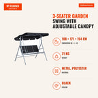 3-Seater Garden Swing with Adjustable Canopy and Breathable Backrest — Infografia EN (medidas)