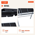 3-Seater Garden Swing with Adjustable Canopy and Breathable Backrest — Infografia EN (detalhe)
