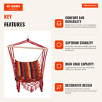 Polyester Cotton Fabric Hanging Net Chair Load 120 kg Multicolor — Infografia EN (vantagens)