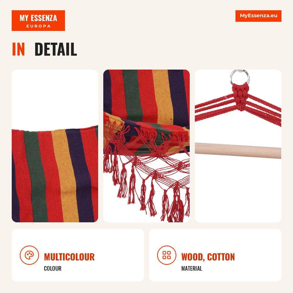 Polyester Cotton Fabric Hanging Net Chair Load 120 kg Multicolor — Infografia EN (detalhe)