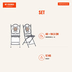 Set of 2 Folding Garden Chairs with Mosaic for Balcony Patio 50x40x94.5 cm Black — Infografia EN (medidas)